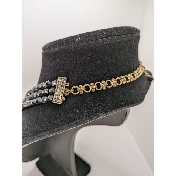 HEIDI DAUS "Belgian Disc" Crystal 3-Row Beaded Necklace Black 20" Adjustable - Picture 4 of 8